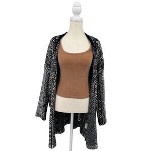 Old Navy Fair Isle Sweater Cardigan Womens L Black/White Open Front Knit Long